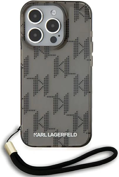 Mbështjellës Karl Lagerfeld IML Mono KL Pattern & Cord për iPhone 15 Pro, i zi