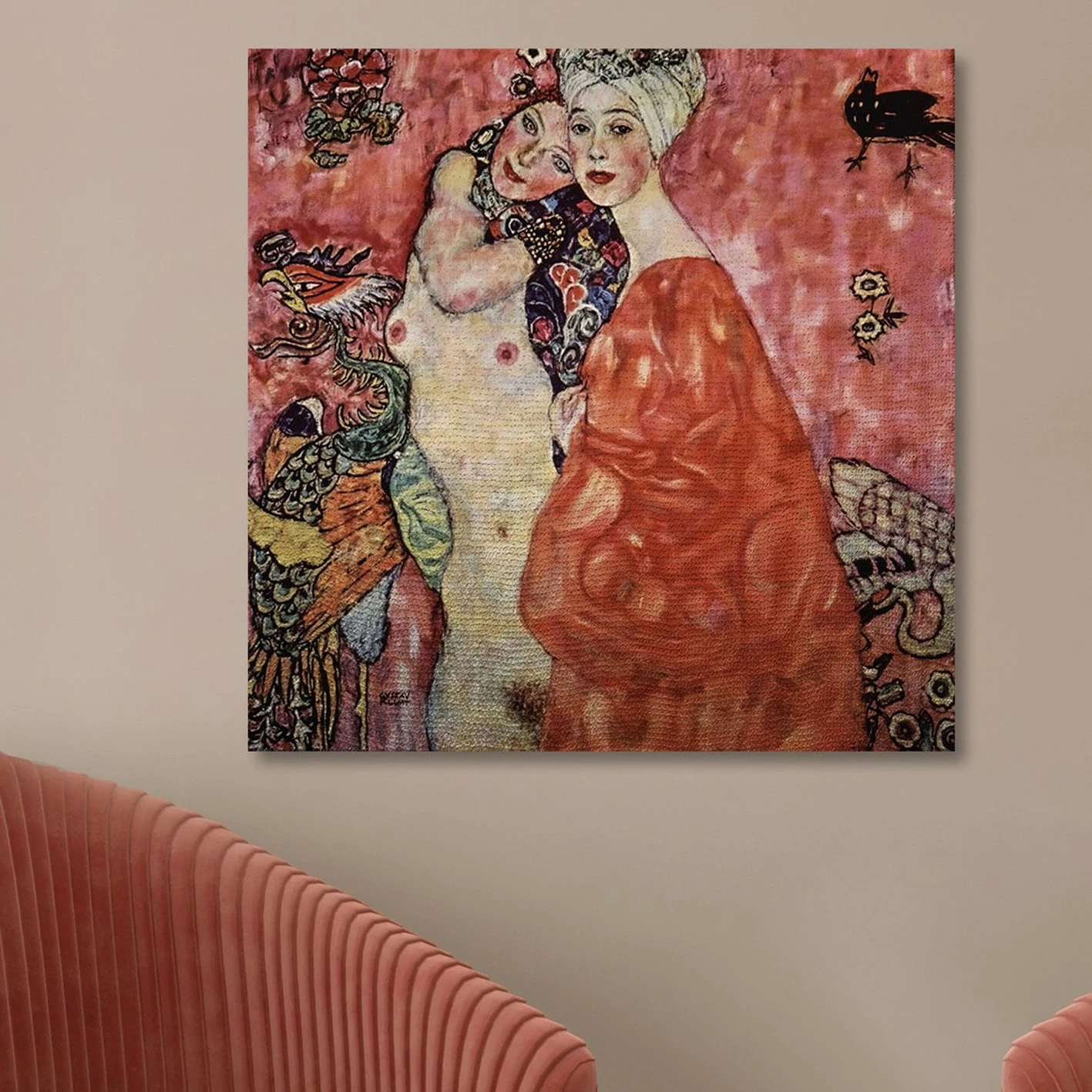Pikturë dekorative në kanavacë, art i Gustav Klimt, shumëngjyrëshe, 100x100cm