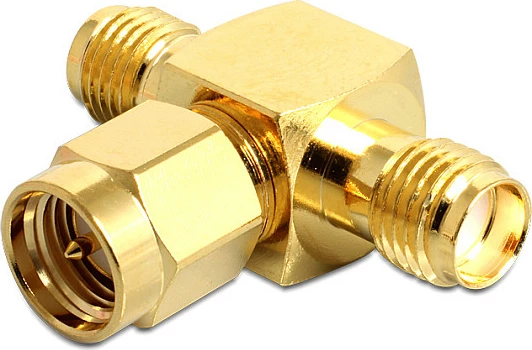 Adapter T SMA DeLOCK, 2x SMA femër + 1x SMA mashkull, i artë