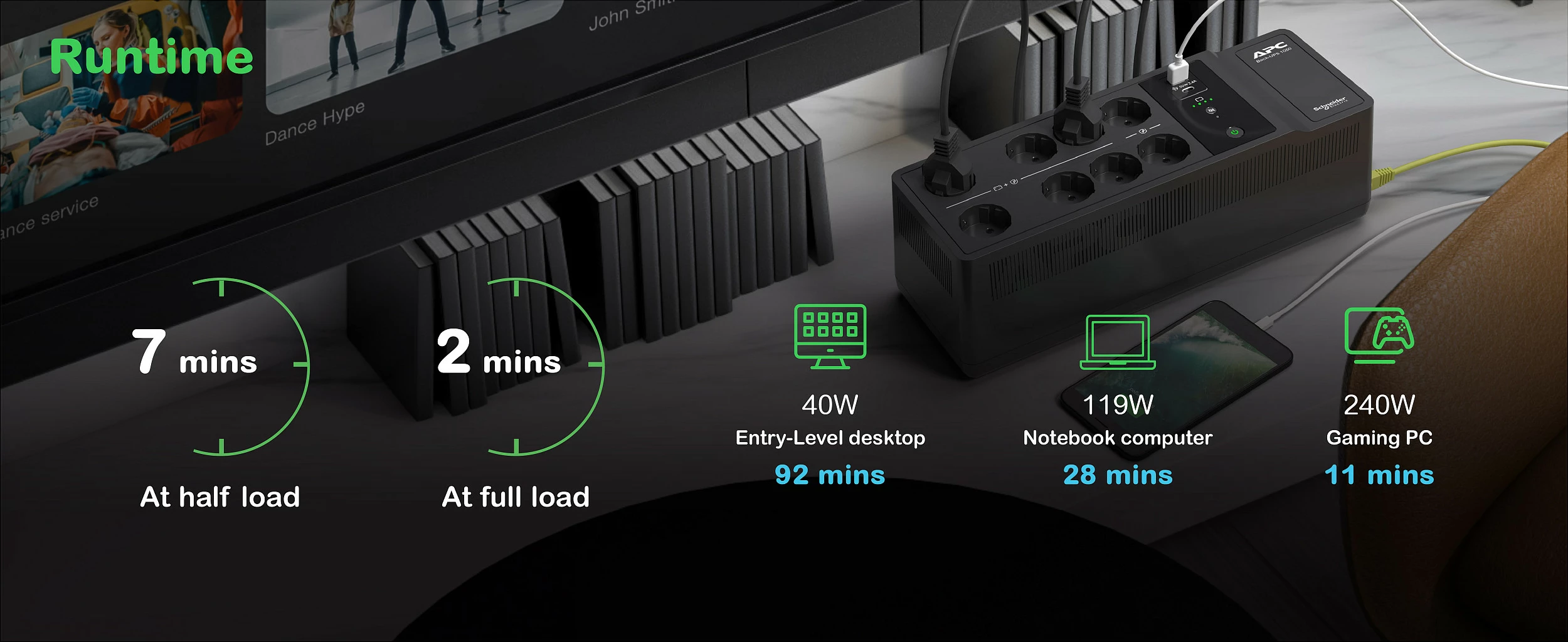 UPS APC Back-UPS 1050VA/600W, 8x Schuko, USB-A+C, i zi