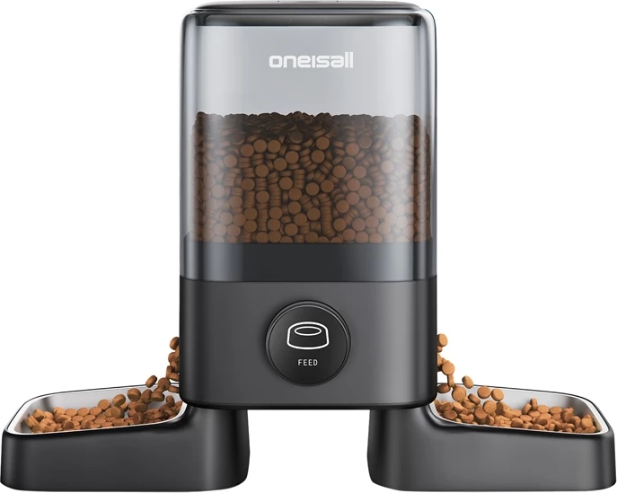 Shpërndarës ushqimi për kafshë Oneisall PF09, 5L, i zi, me dy tasa