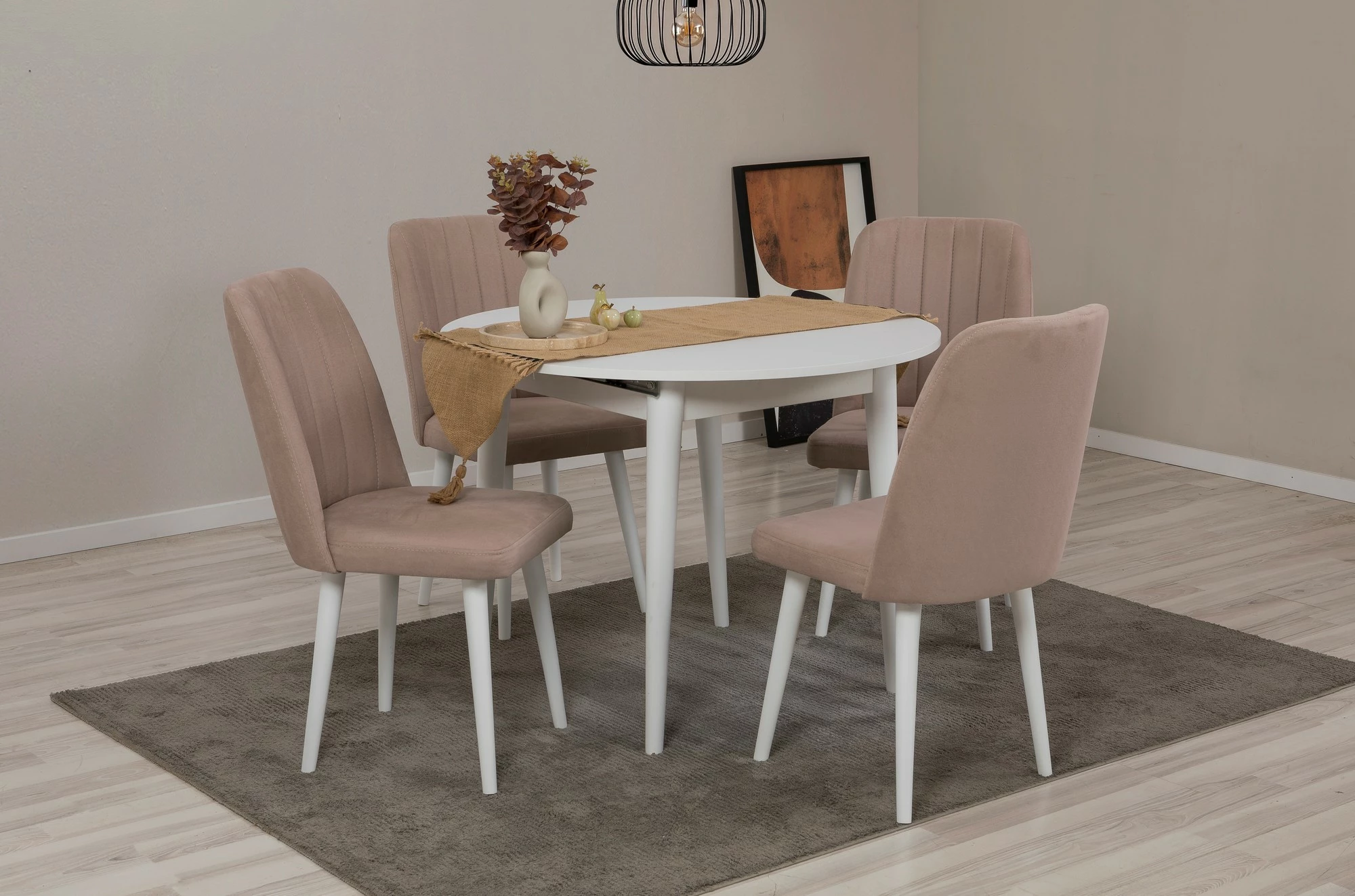 Set tavoline me karrige, e zgjatshme, Skye Decor Vina 0900, e bardhë, ngjyrë guri, 5 copë