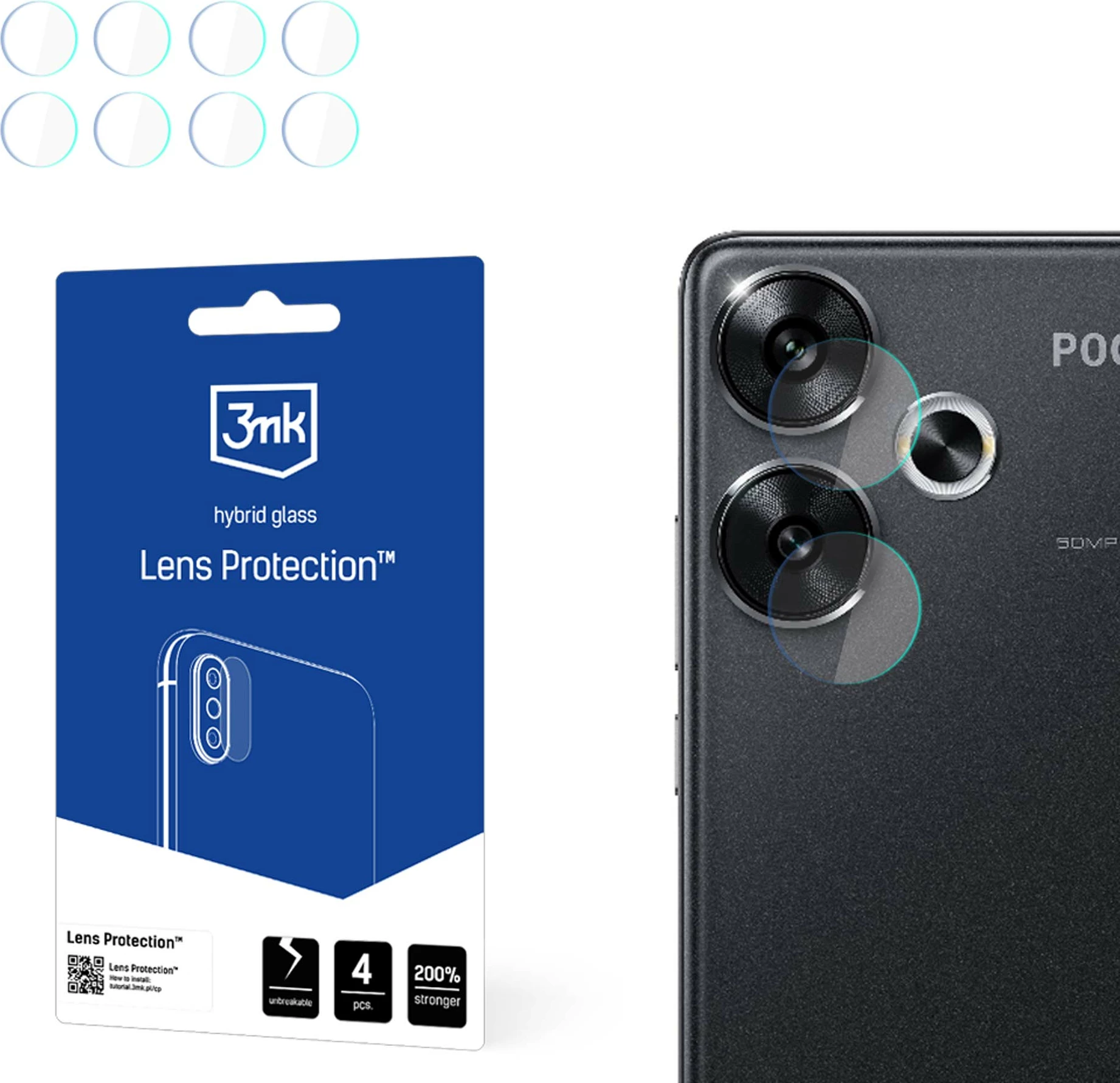 Mbrojtës kamerë 3mk Protection për Xiaomi Poco F6, xham hibrid, 4 copë