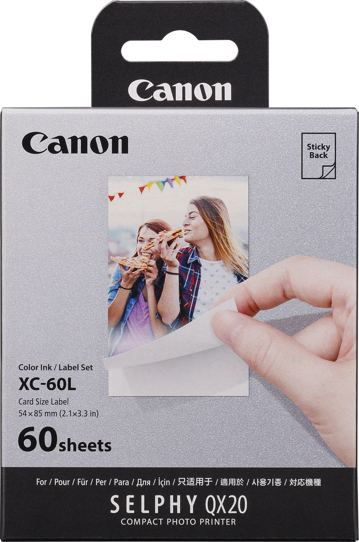 Set letre/boje Canon XC-60L për SELPHY QX20, 54x85 mm, 60 fletë, ngjitëse