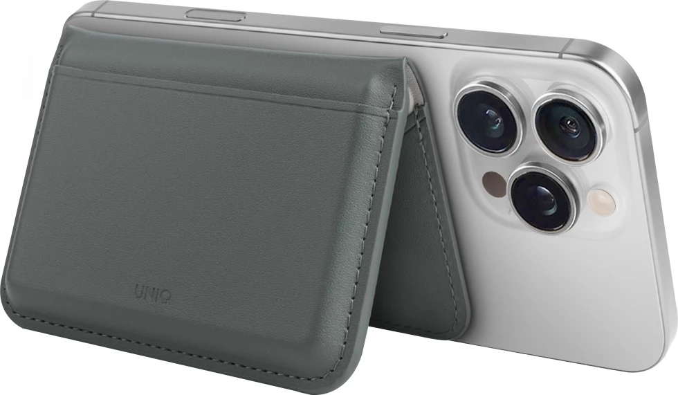 Mbështjellës magnetik me portofol UNIQ Lyden DS, për iPhone me MagSafe, Jeshil