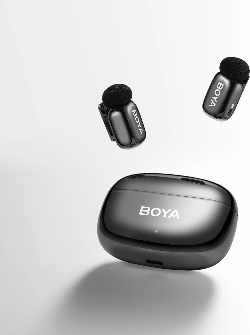 Set mikrofonësh wireless BOYA Mini 2-02 2.4GHz, USB-C, 2 transmetues + marrës, me kasë karikimi, i zi