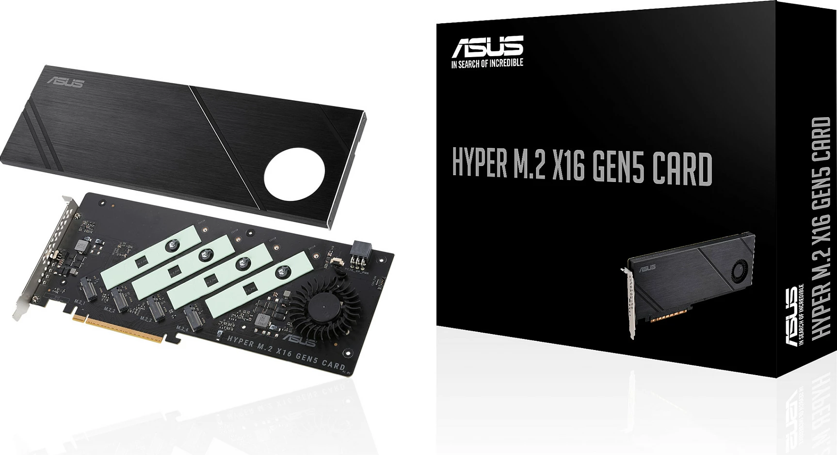 Kartë zgjerimi PCIe ASUS Hyper M.2 x16 Gen5 Card, PCIe 5.0, 4x M.2 NVMe, ftohje aktive, e zezë