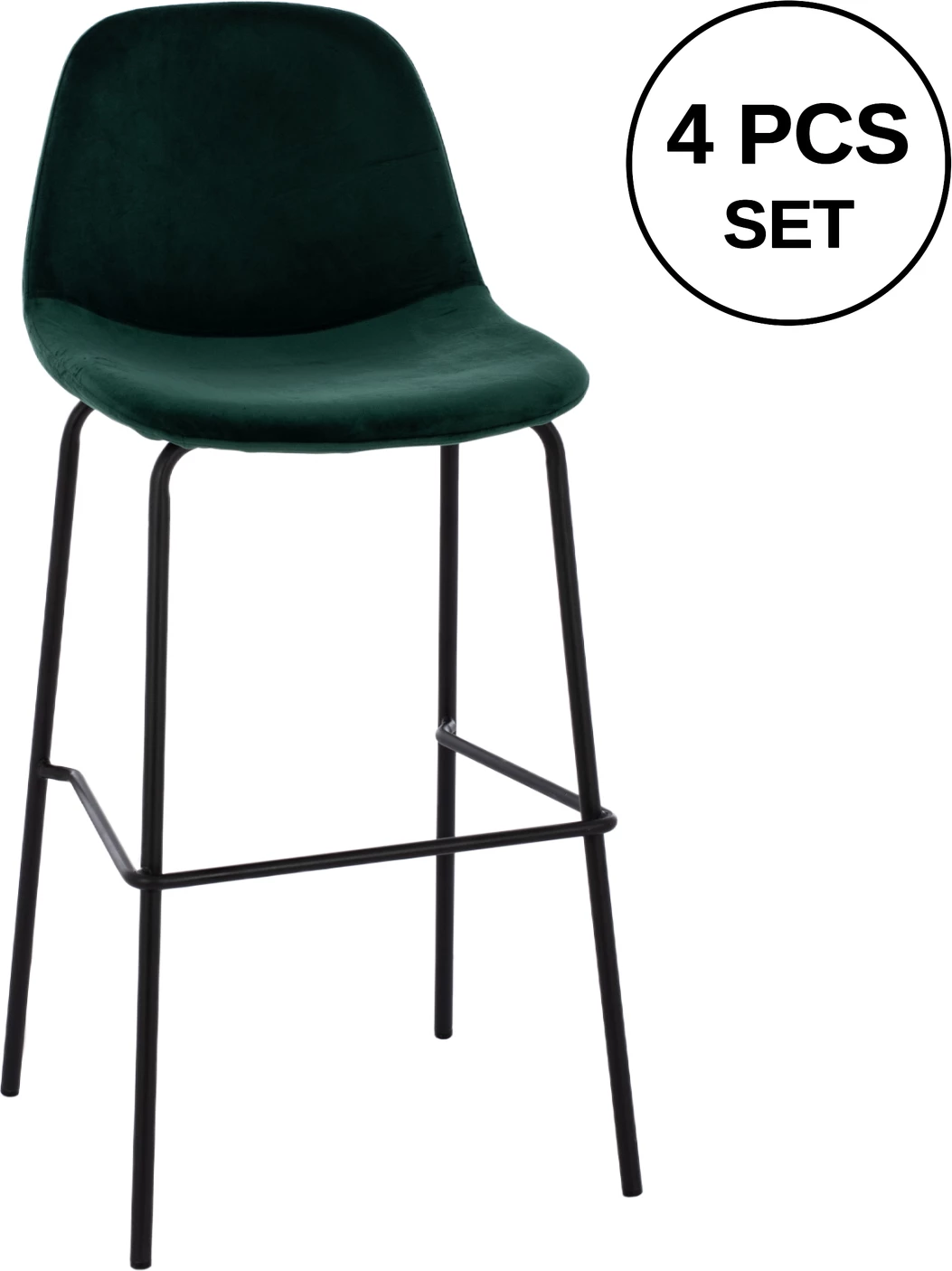 Karrige për bar VINCENT FH8579.13, kadife jeshile dhe kornizë metalike, 56.5x47x106 cm., set prej 4 copë