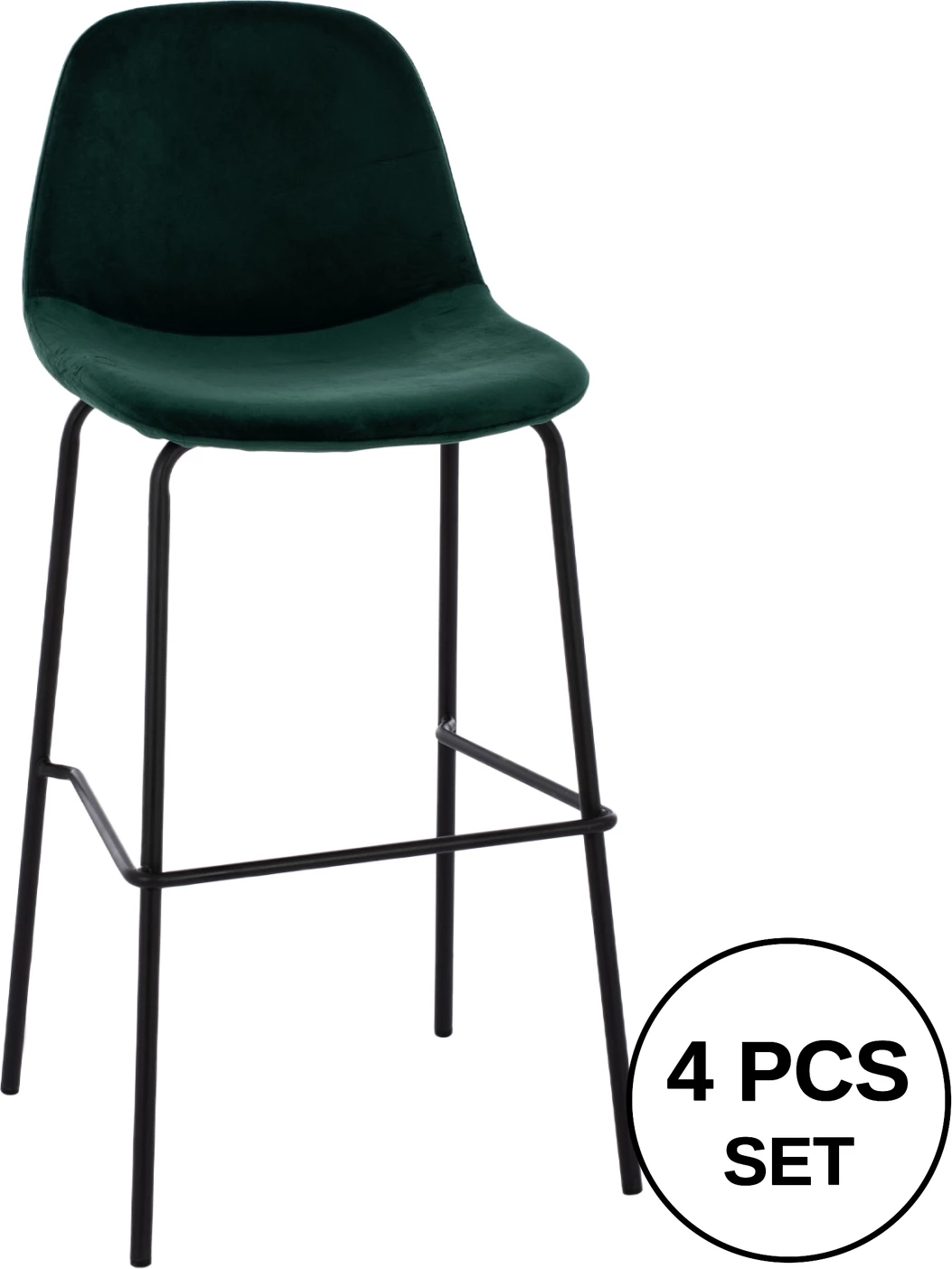 Karrige për bar VINCENT FH8579.13, kadife jeshile dhe kornizë metalike, 56.5x47x106 cm., set prej 4 copë