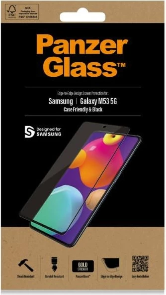 Xham i temperuar PanzerGlass për Samsung Galaxy M53, kornizë e zezë