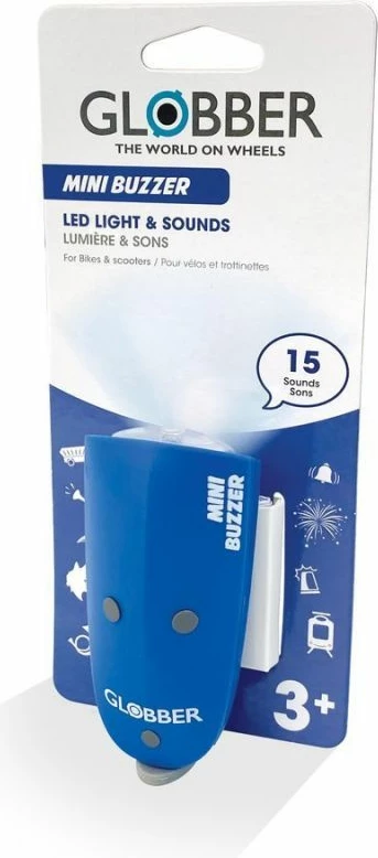 Dritë LED dhe borizanë për biçikletë dhe trotinet Globber Mini Buzzer, për fëmijë