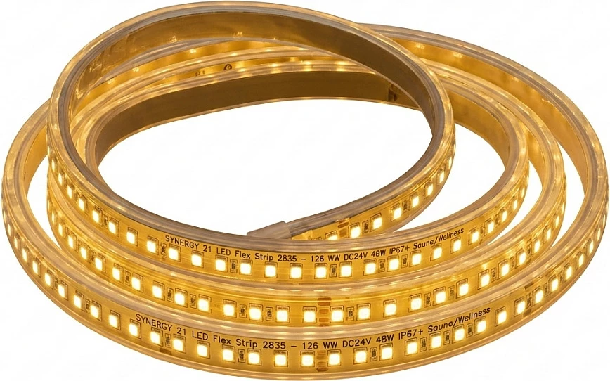 Shirit LED Synergy21 Flex Strip 2835, 126 LED, DC 24V, 48W, IP67+, bardhë e ngrohtë