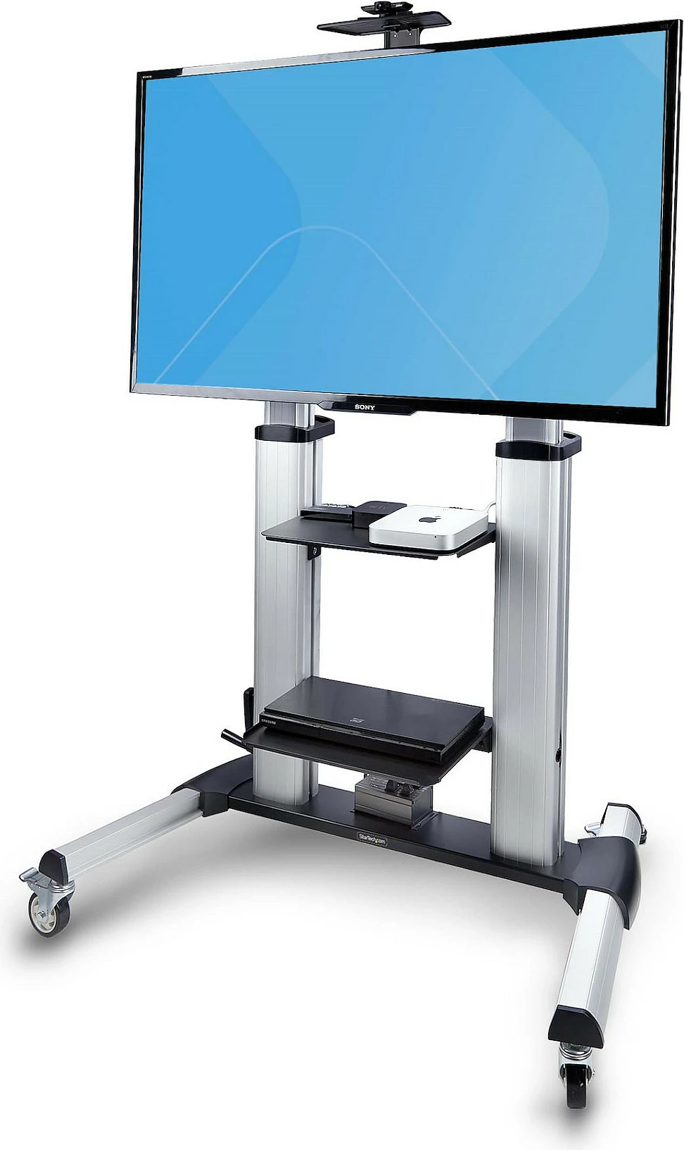 Karrocë TV StarTech, mbajtës i lëvizshëm me rrota, 60-100", VESA deri 1000x600, 100kg, zi/argjendtë