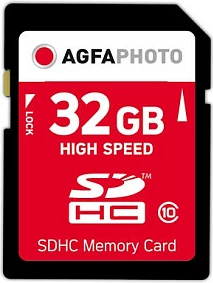 Kartelë memorie SDHC AgfaPhoto 32GB, High Speed, Class 10, UHS-I U1 V10, e kuqe/zezë