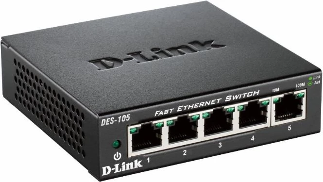 Switch D-Link DES-105/E 5 porta Fast Ethernet i pamenaxhuar, e zezë