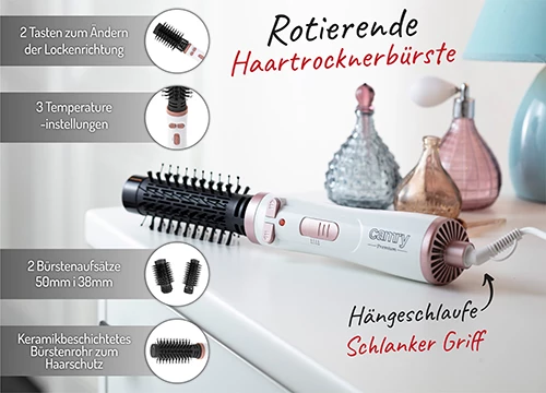 Furçë tharëse rrotulluese, Adler CR2021, 1200W, 38mm & 50mm, e bardhë me rozë të artë