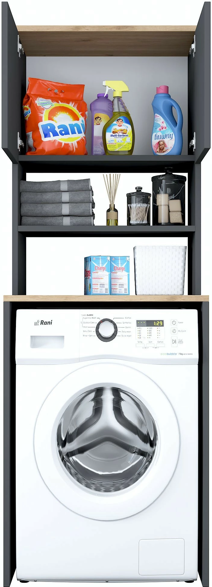 Dollap për lavatriçe, ngjyrë arrë dhe antracit, Hanah Home KD101 - 2674