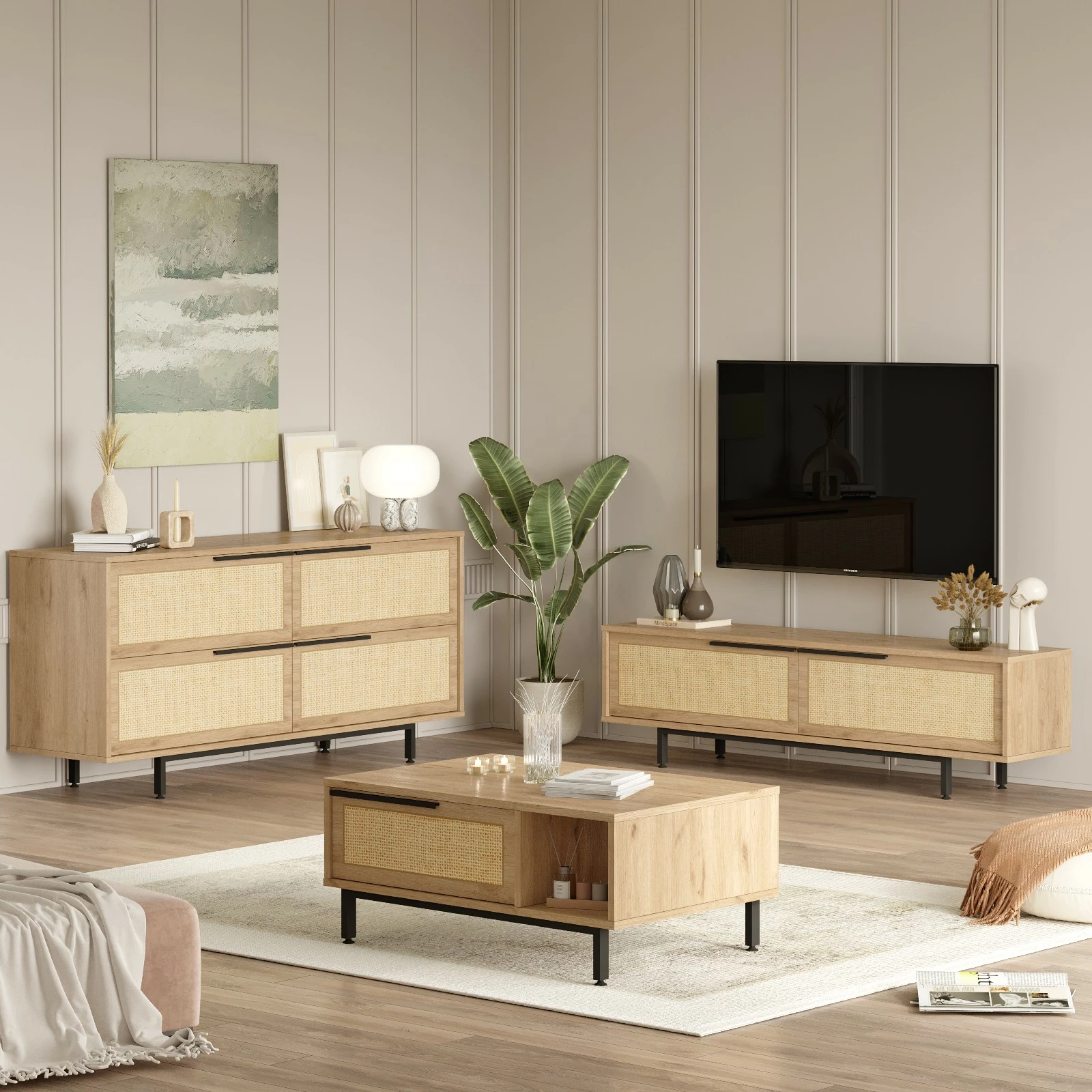 Set mobiljesh për dhomë dite Hanah Home, ON20-SU, ngjyrë lisi