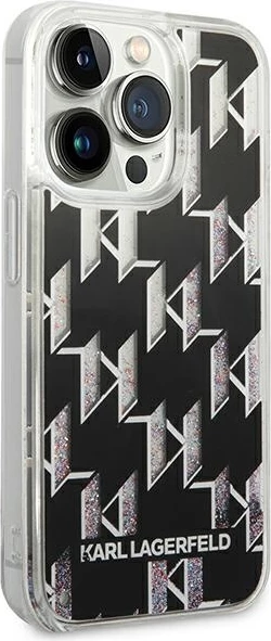 Mbështjellës Karl Lagerfeld KLHCP14XLMNMK për iPhone 14 Pro Max 6.7", i fortë, Liquid Glitter Monogram, zi