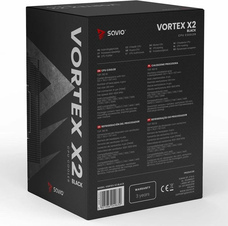 Ftohës procesori SAVIO VORTEX X2, i zi