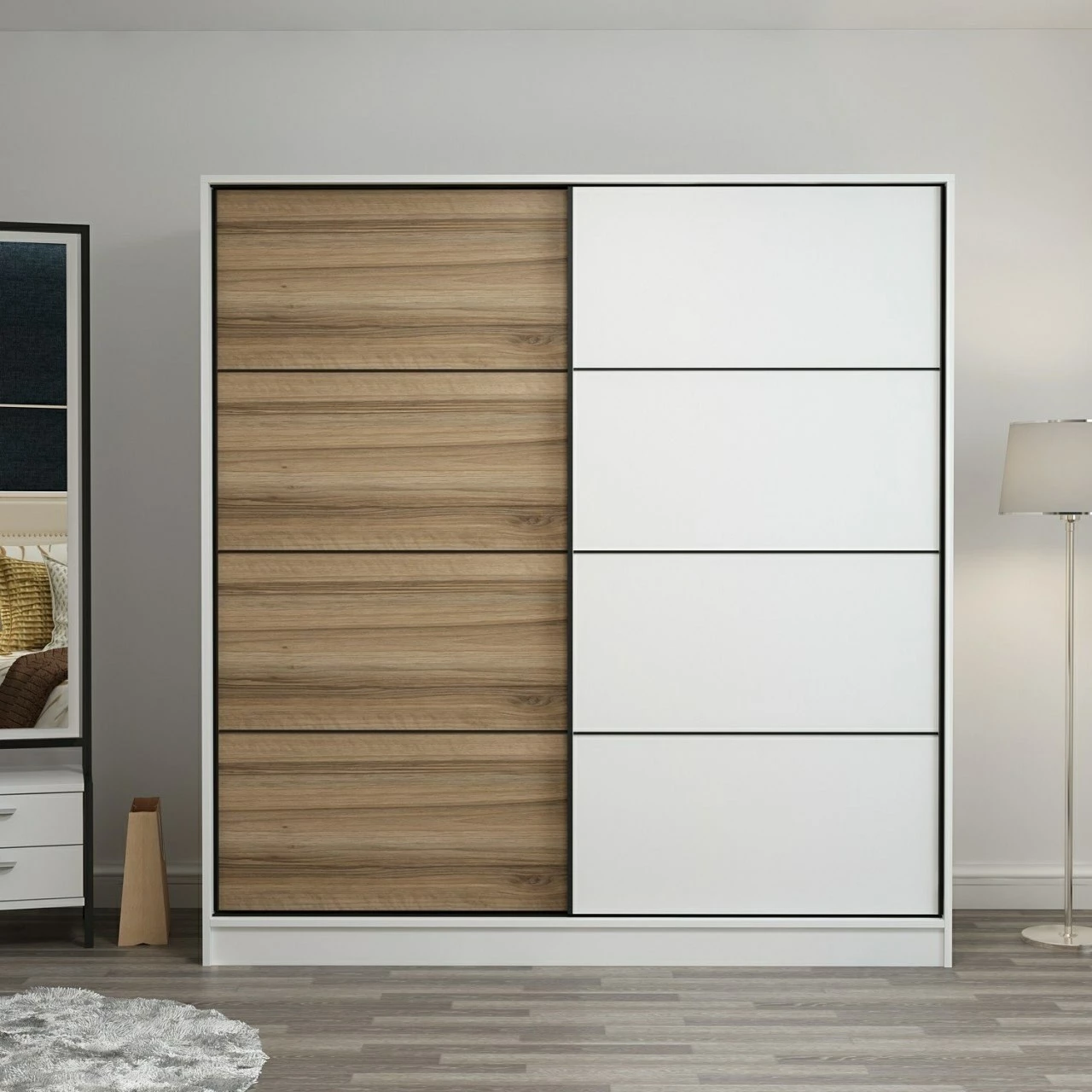 Dollap Skye Decor, bardhë-dore, 180x210x52cm