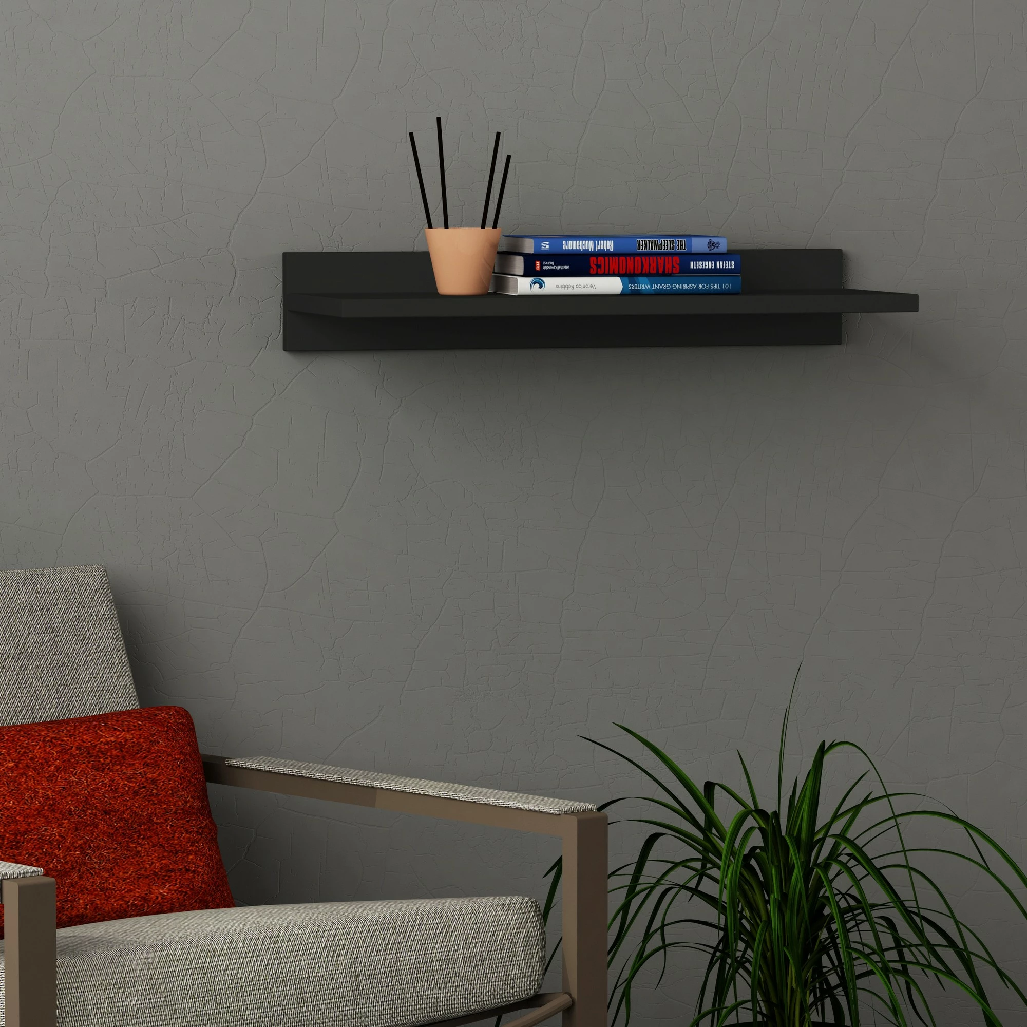 Raft muri Skye Decor, ngjyrë antracit, duz