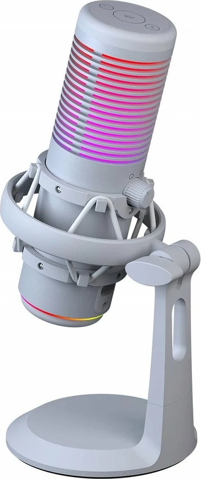 Mikrofon Rampage Bemol RGB USB-C/3.5mm kardioid/omni me tripod dhe shock mount, i bardhë