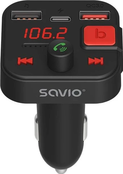 Transmiter FM Savio TR-15, Bluetooth, 2 x USB 2.0, e zezë