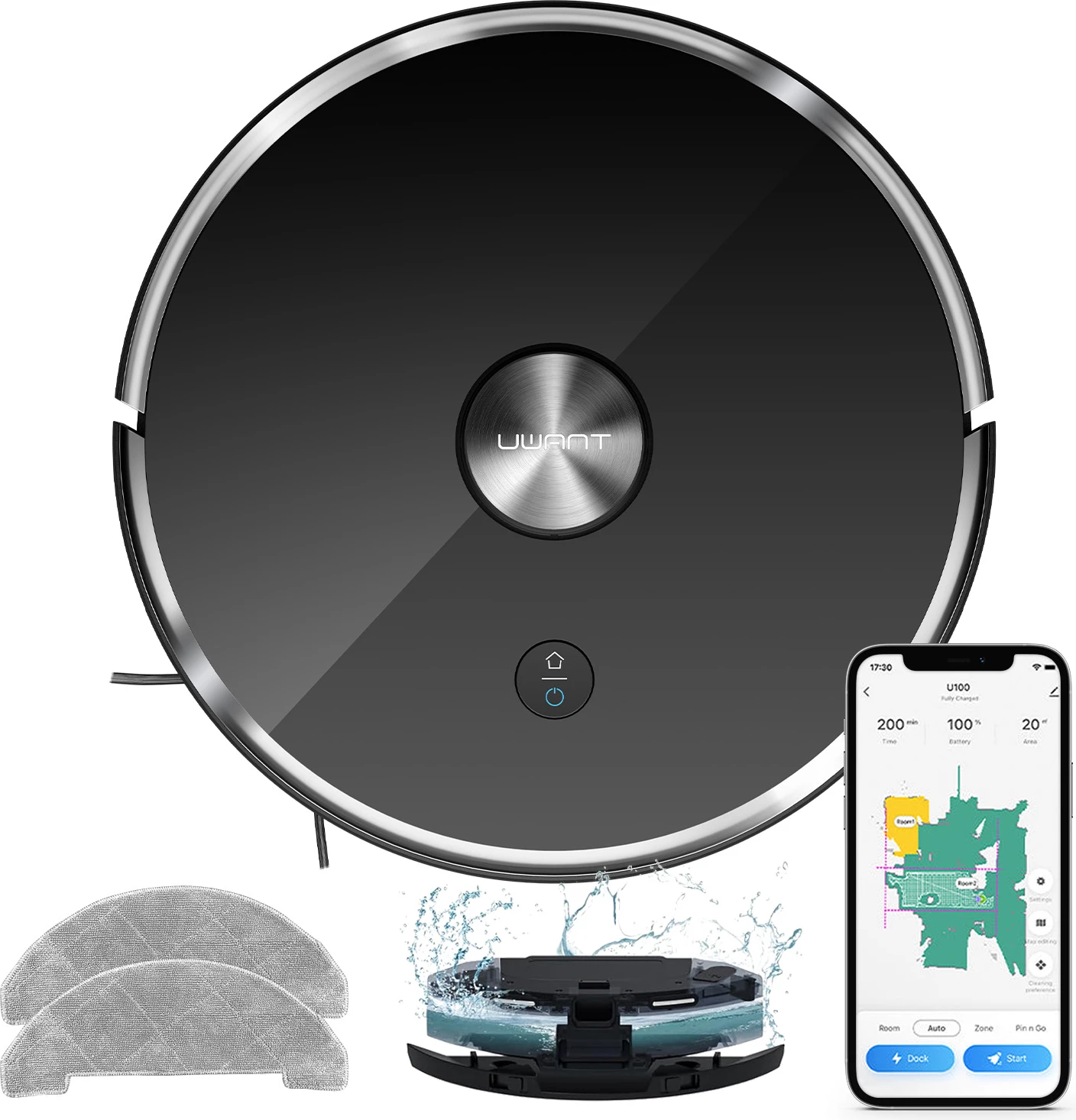 Robot pastrues UWANT U100 Lite me mop, stacion karikimi, Gri