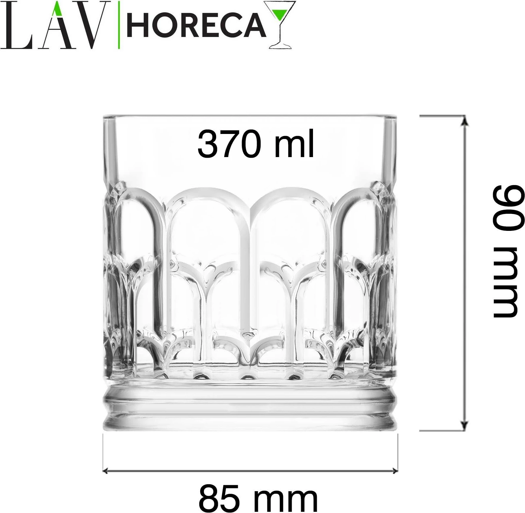 Gotë old fashioned LAV HORECA Archie 370 ml transparente, set 12 copë