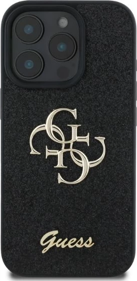 Mbështjellës Guess Fixed Glitter Big 4G për iPhone 16 Pro, i zi