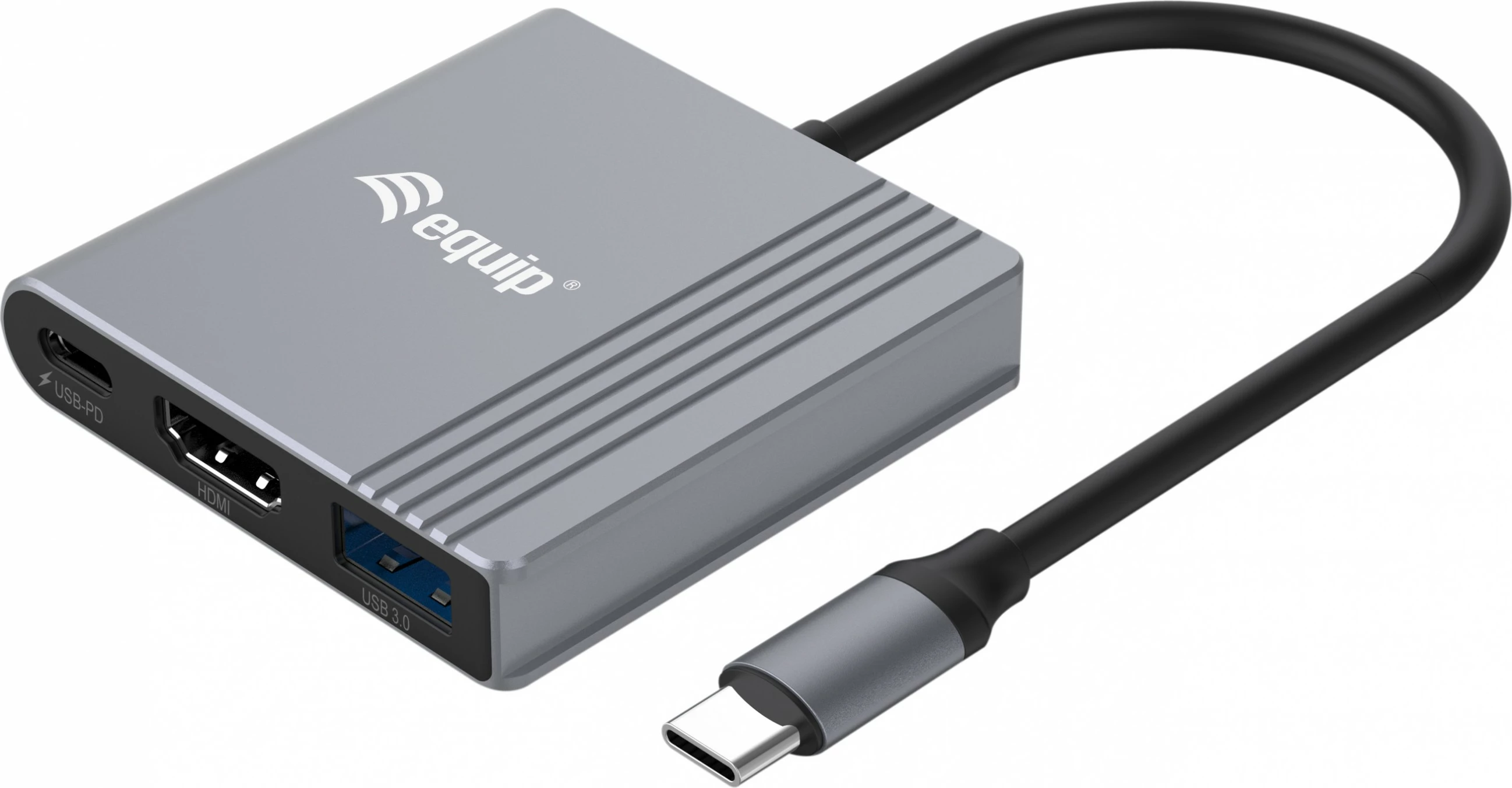 Adapter 3-n-1 USB-C në HDMI/USB-A/USB PD Equip, 3840x2160, i zi/gri