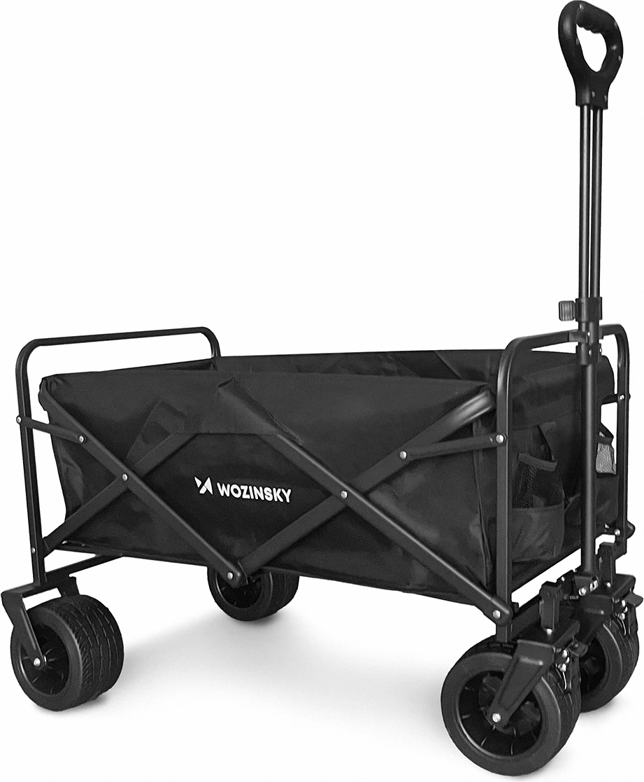 Karrocë transporti palosëse, Wozinsky WZP-100, kapacitet deri 100 kg, rrota të gjera terreni, pëlhurë Oxford 600x300D, me rrjetë sigurie, e zezë