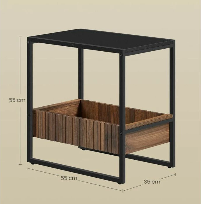 Tavolinë anësore VASAGLE LET820B43, 2 rafte, stil industrial/vintage, kafe rustike, 1 copë