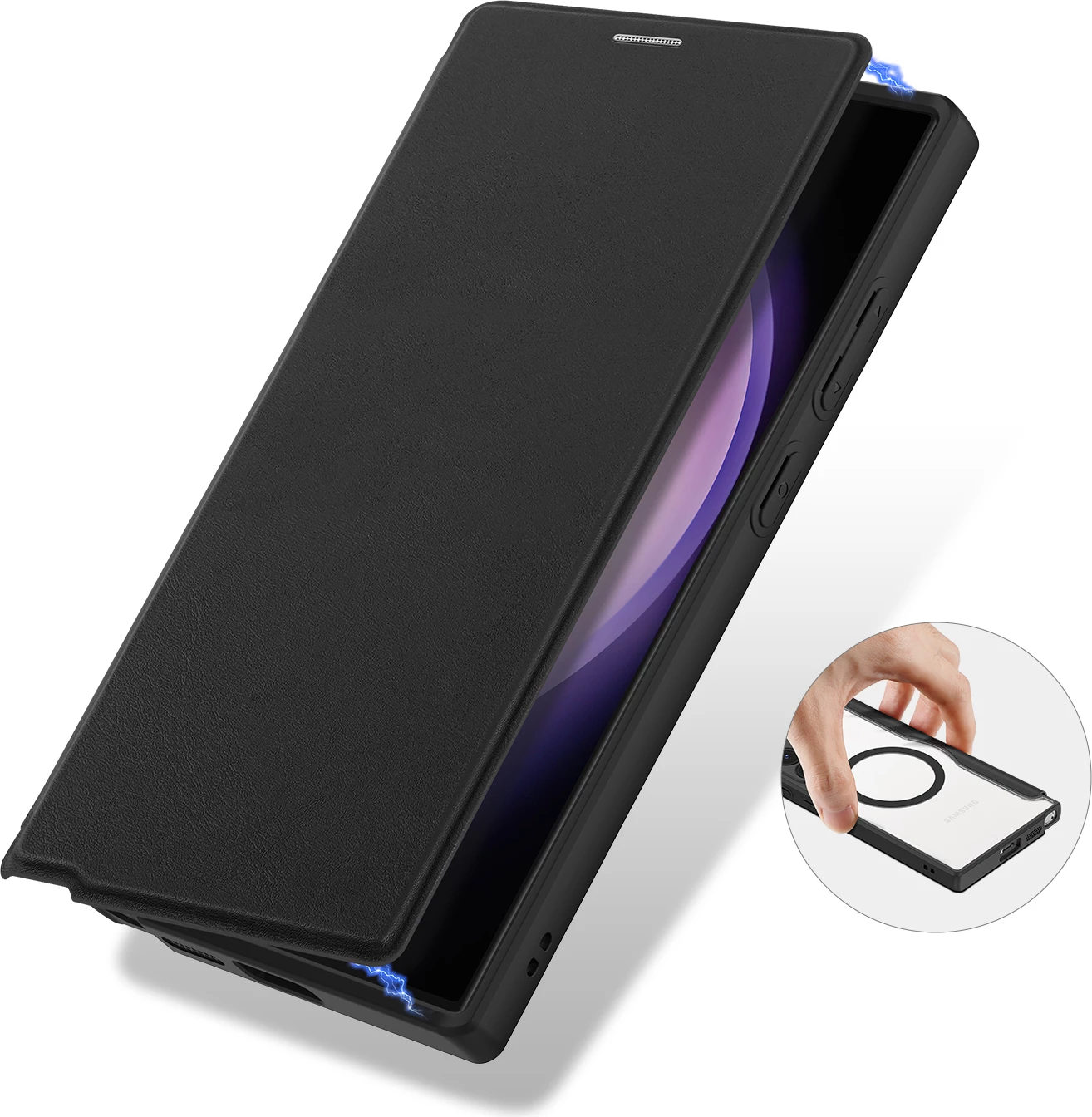 Mbështjellës Dux Ducis Skin X Pro për Samsung Galaxy S24 Ultra me unazë magnetike dhe kapak, e zezë