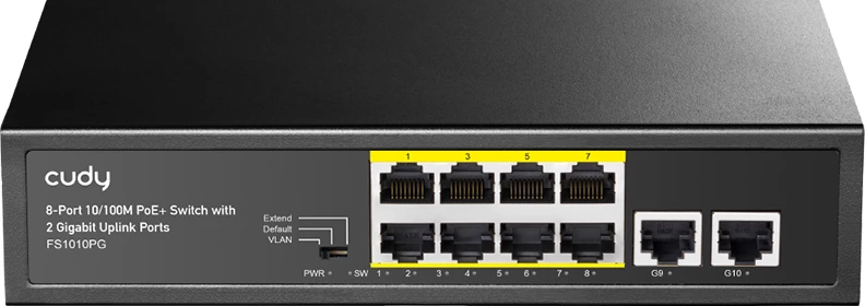 FS1010PG 8-Port 10/100M PoE+ Switch with 2 Gigabit Uplink Ports