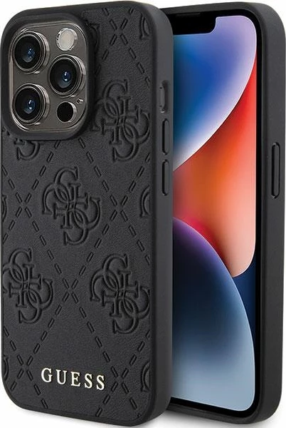Mbështjellës Guess Leather 4G Stamped për iPhone 15 Pro, i zi