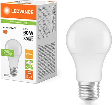 Llambë LED Osram CLA60 8.5W E27, 806 lm, 2700K, warm white, frosted