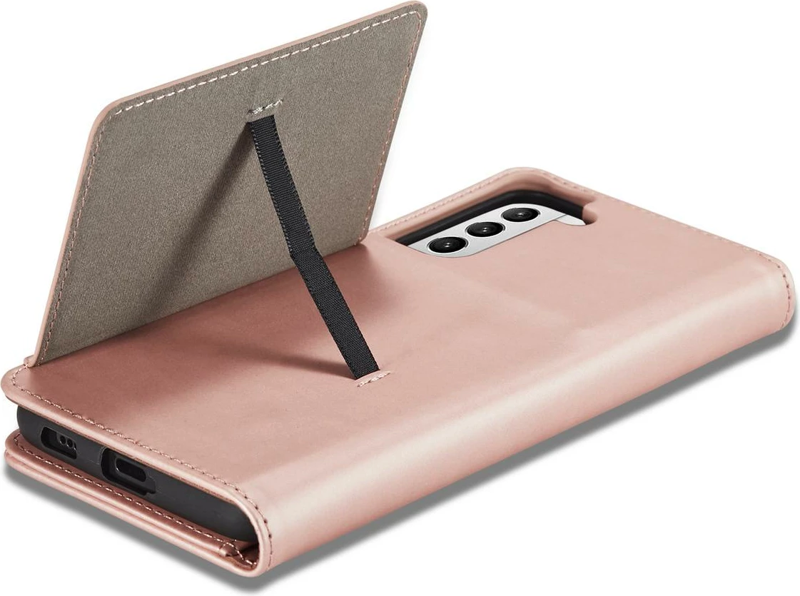 Mbështjellës Hurtel Magnet Card Case për Samsung Galaxy S22+, me kapak, xhep kartelash, rozë