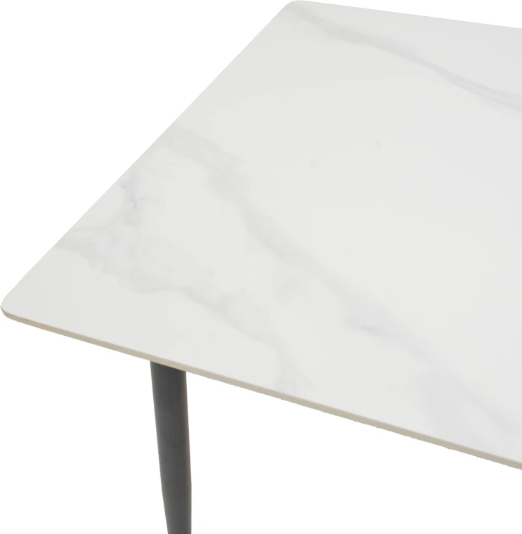 Tavolinë Gustas I, mermer i bardhë, këmbë metalike të zeza, 120x80x76cm