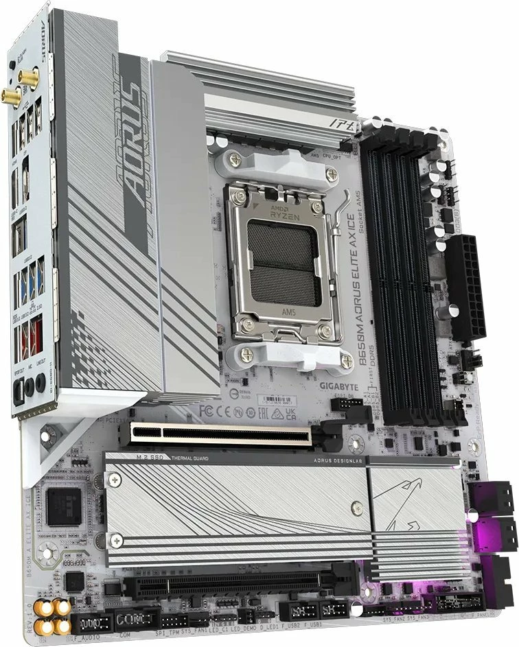 Pllakë amë Gigabyte B650M AORUS ELITE AX ICE Micro-ATX, DDR5, Wi‑Fi, Bluetooth, 7.1 Audio, e bardhë