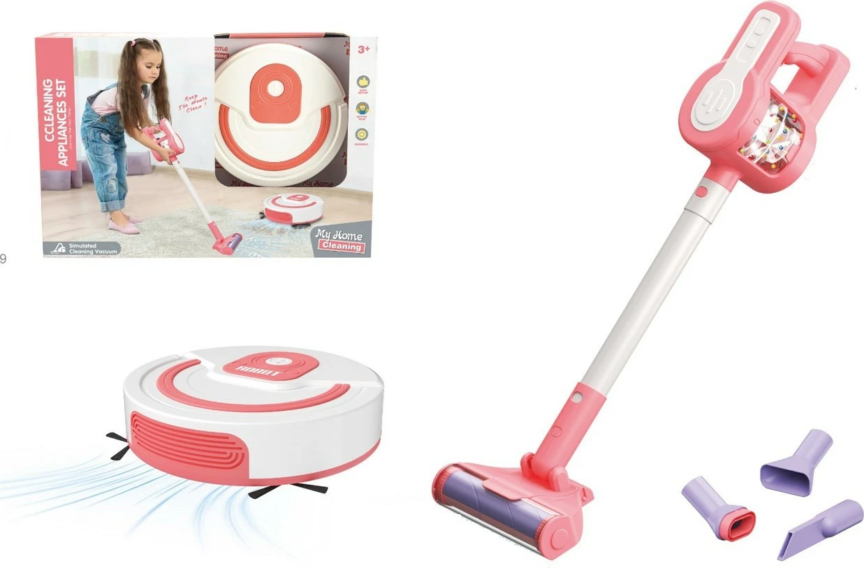 Set lodrash pastrimi, Madej 012871, fshesë me shkop dhe robot pastrues, me aksesorë, me bateri, rozë/bardhë, set