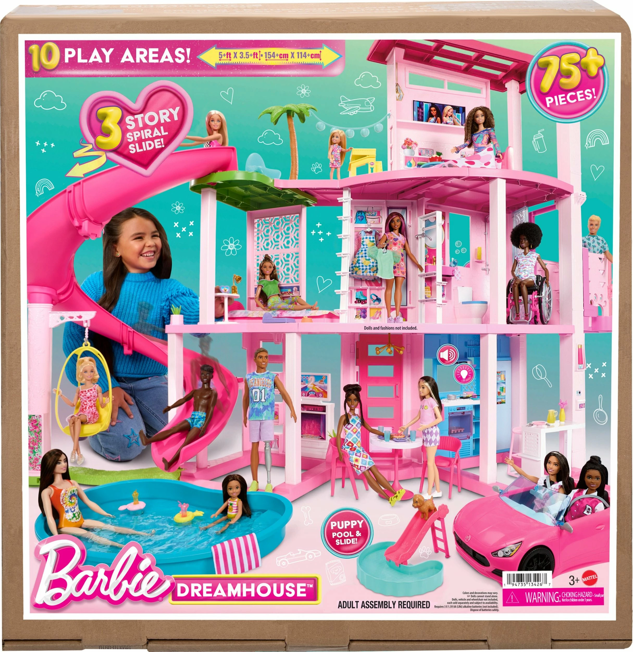 Shtëpi kukullash Mattel Barbie Dreamhouse HMX10, 3 kate, 75 aksesorë, me rrëshqitëse spirale e pishinë, pa kukull