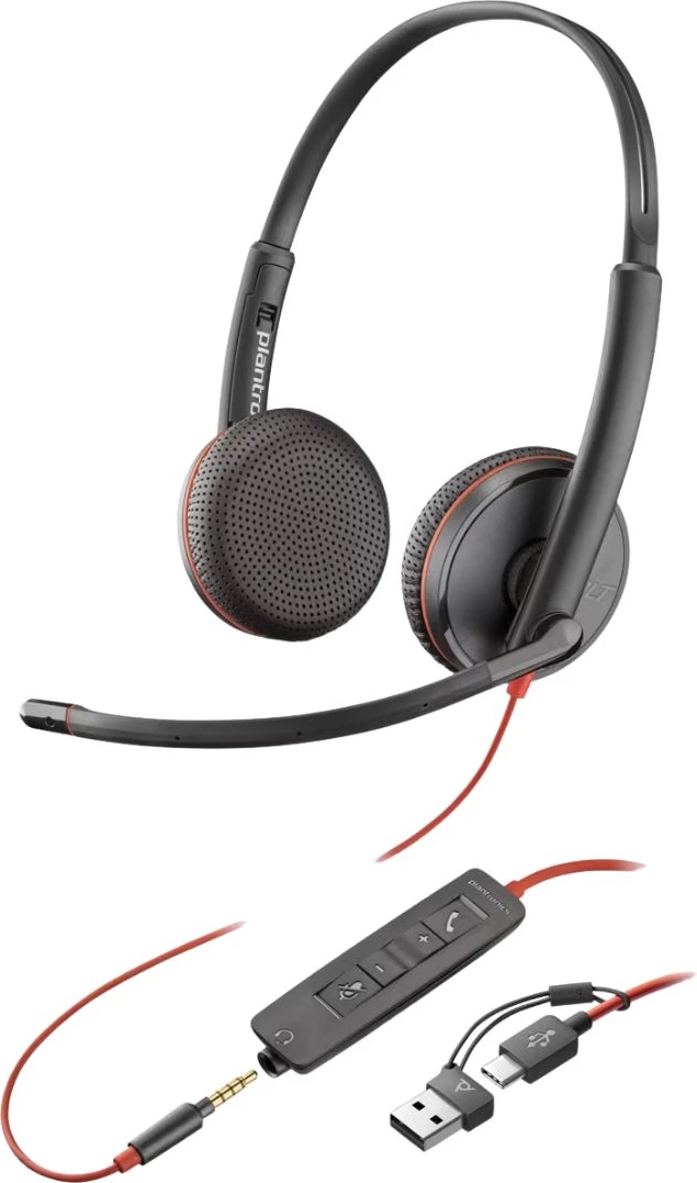 Headset, Poly Blackwire 3220 8X2J9A6, me kabllo USB-A, mikrofon me anulim zhurme, kontrollor inline, e zezë