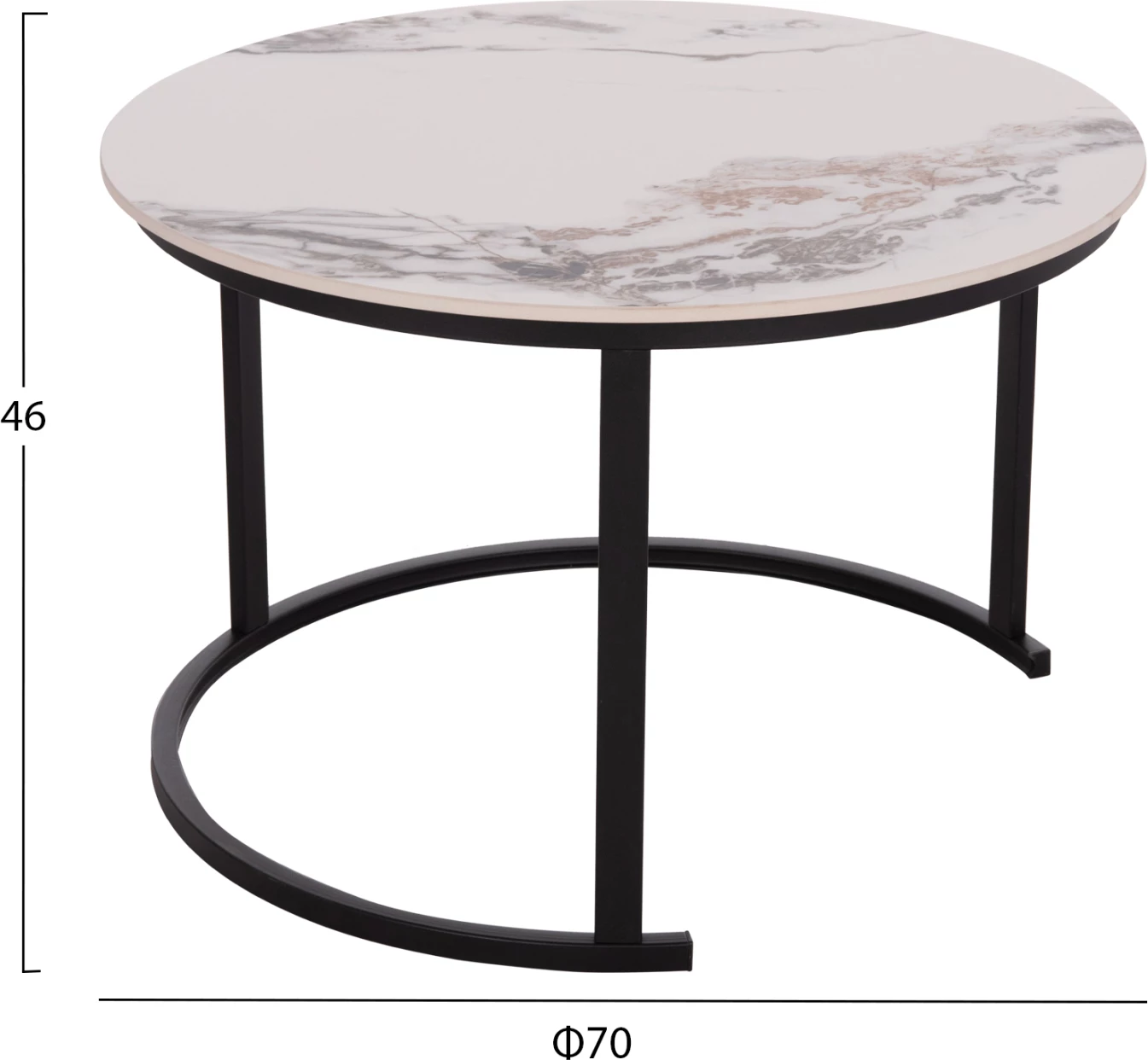 Set tavolina kafeje 2 copë TALOS, mermer i bardhë me damarë kafe, FH18140.03, 70x45.5cm