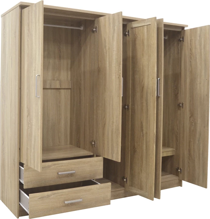 Dollap Olympus me 5 dyer dhe sirtarë+pasqyrë, ngjyrë lisi e çelët, 198x57x183