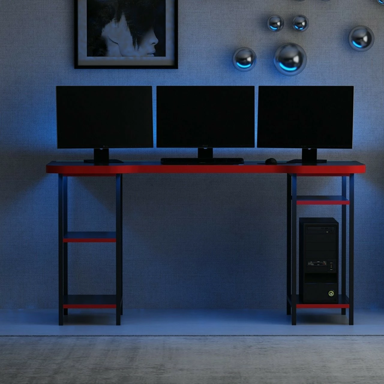 Tavolinë gaming Skye Decor, Phoenix 4, e zezë-kuqe