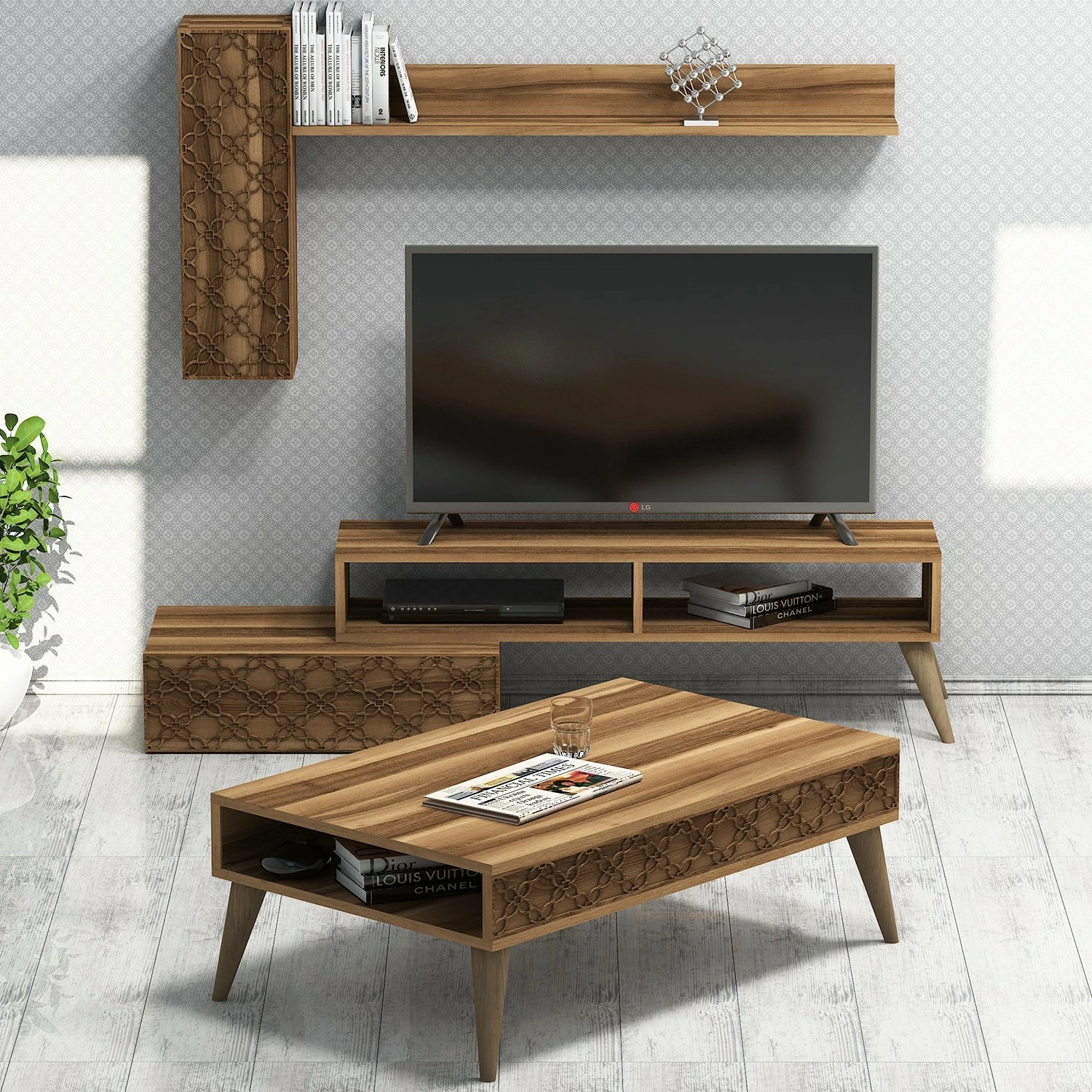 Set mobiljesh për dhomë dite, ngjyrë arre, Skye Decor, Planet