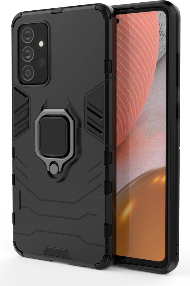 Mbështjellës Hurtel Ring Armor për Samsung Galaxy A72 4G, me këmbalec, i zi