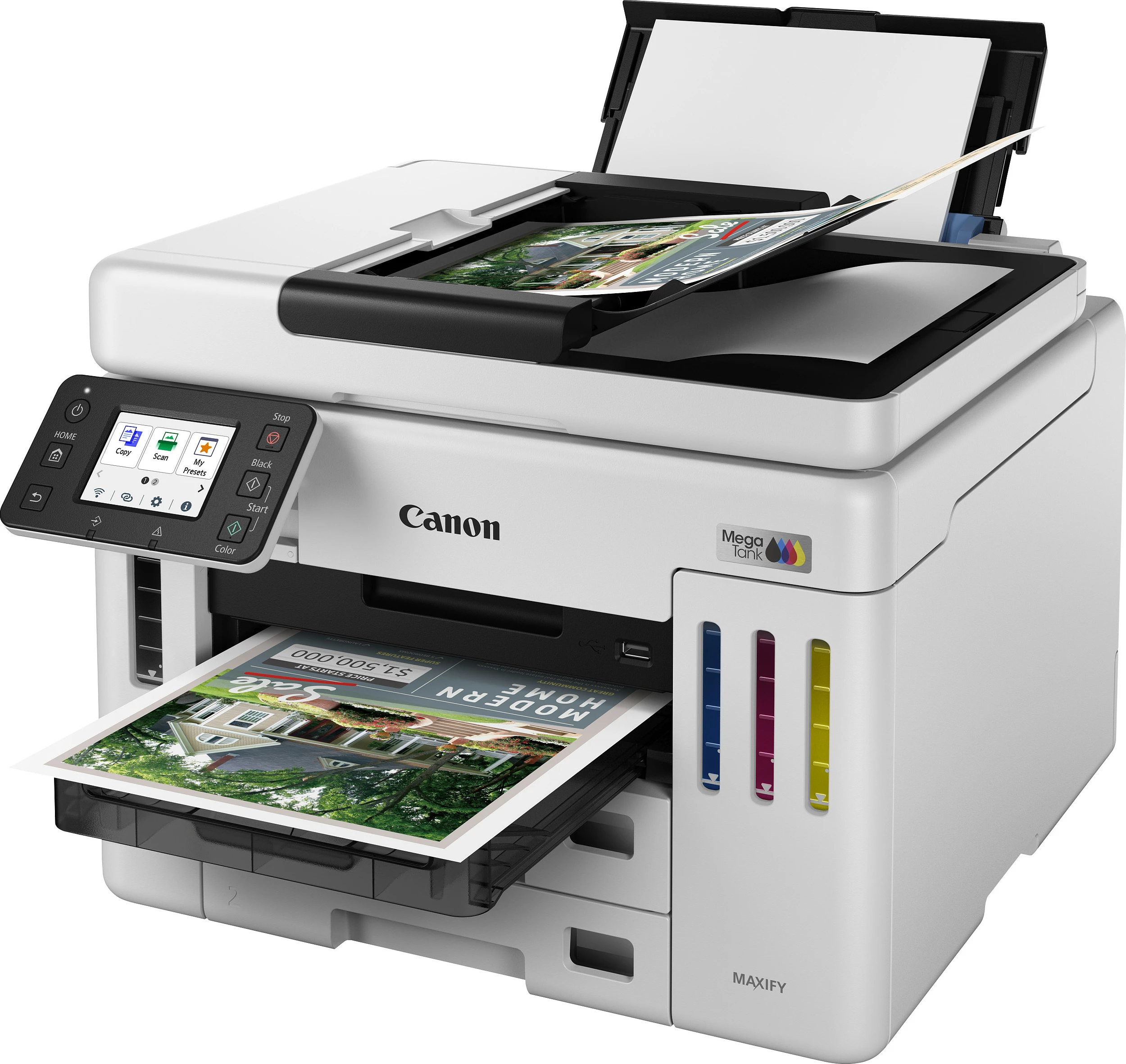 Printer multifunksional Canon MAXIFY GX7150, Inkjet MegaTank, A4, duplex, ADF 50 fletë, Ethernet, bardhë/zi